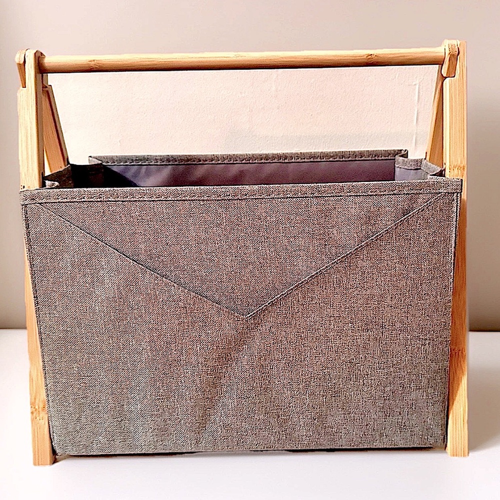 📚EZDeco📚 LINEN FABRIC FOLDING WOOD FRAME POCKET PORTABLE STORAGE MAGAZINE RACK
